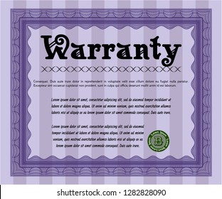 Violet Warranty Certificate template. Customizable, Easy to edit and change colors. Complex background. Good design. 