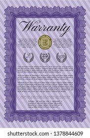 Violet Warranty Certificate template. Customizable, Easy to edit and change colors. Printer friendly. Nice design. 