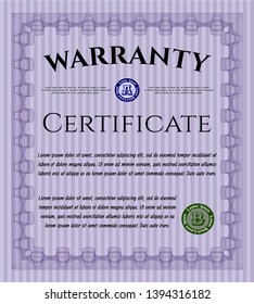 Violet Warranty Certificate template. Customizable, Easy to edit and change colors. With quality background. Money Pattern. 
