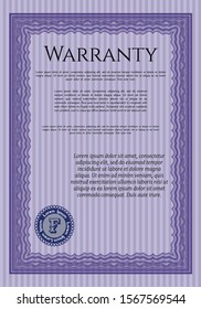 Violet Warranty Certificate template. Customizable, Easy to edit and change colors. With complex linear background. Cordial design. 