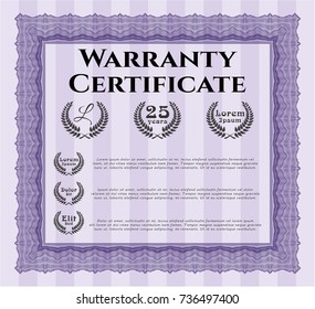 Violet Warranty Certificate template. Customizable, Easy to edit and change colors. With quality background. Money Pattern. 