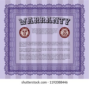 Violet Warranty Certificate template. Detailed. With complex background. Lovely design. 