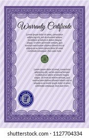 Violet Warranty Certificate template. Easy to print. Vector illustration. Money Pattern design. 