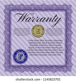 Violet Warranty Certificate template. Easy to print. Money style design. Detailed. 