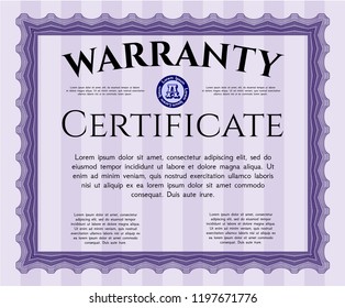 Violet Warranty Certificate template. Easy to print. Perfect design. Detailed. 
