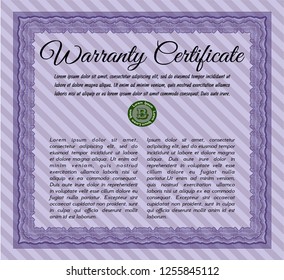 Violet Warranty Certificate template. Easy to print. Customizable, Easy to edit and change colors. Sophisticated design. 