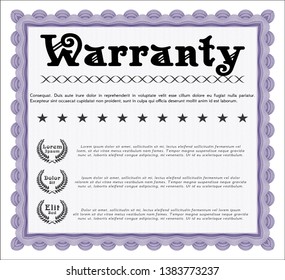 Violet Warranty Certificate template. Easy to print. Detailed. Money Pattern. 