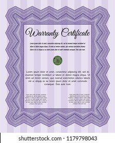 Violet Warranty Certificate template. Elegant design. Customizable, Easy to edit and change colors. With complex linear background. 