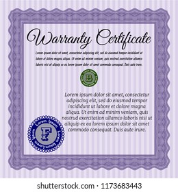Violet Warranty Certificate template. Good design. Printer friendly. Detailed. 