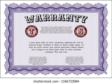Violet Warranty Certificate template. Good design. With background. Customizable, Easy to edit and change colors. 