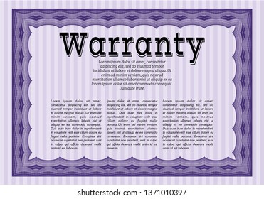 Violet Warranty Certificate template. Good design. Printer friendly. Detailed. 
