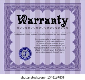 Violet Warranty Certificate template. With guilloche pattern and background. Customizable, Easy to edit and change colors. Modern design. 