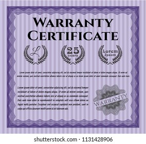 Violet Warranty Certificate template. With linear background. Lovely design. Customizable, Easy to edit and change colors. 