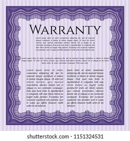 Violet Warranty Certificate template. With linear background. Vector illustration. Money Pattern design. 