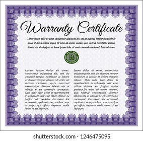 Violet Warranty Certificate template. With linear background. Vector illustration. Beauty design. 