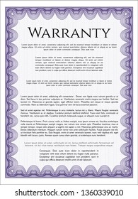 Violet Warranty Certificate template. With linear background. Money style design. Vector illustration. 