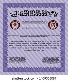 Violet Warranty Certificate template. With linear background. Customizable, Easy to edit and change colors. Elegant design. 