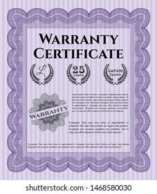 Violet Warranty Certificate template. With linear background. Customizable, Easy to edit and change colors. Sophisticated design. 