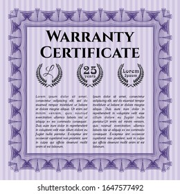 Violet Warranty Certificate template. With linear background. Customizable, Easy to edit and change colors. Elegant design. 