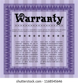 Violet Warranty Certificate template. Money style design. With complex background. Detailed. 