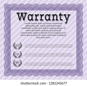 Violet Warranty Certificate template. Money design. Customizable, Easy to edit and change colors. With complex background. 