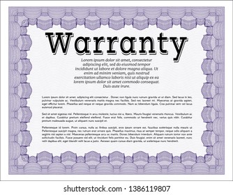 Violet Warranty Certificate template. Money style design. With guilloche pattern and background. Vector illustration. 