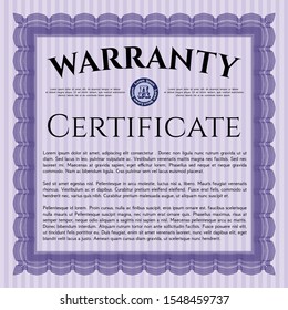 Violet Warranty Certificate template. Money Pattern design. With guilloche pattern and background. Customizable, Easy to edit and change colors. 