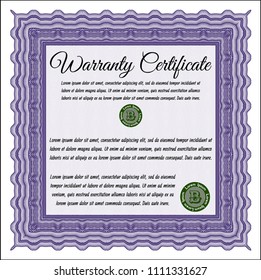  Violet Warranty Certificate template. Nice design. Vector illustration. With quality background. 