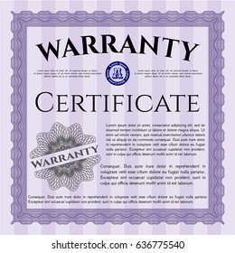 Violet Warranty Certificate template. Nice design. Customizable, Easy to edit and change colors. With complex linear background. 
