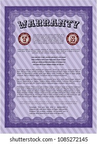  Violet Warranty Certificate template. Printer friendly. Customizable, Easy to edit and change colors. Perfect design. 