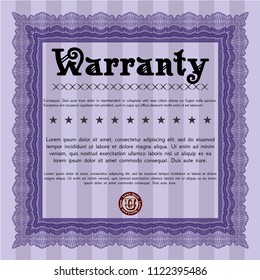 Violet Warranty Certificate template. Printer friendly. Customizable, Easy to edit and change colors. Perfect design. 