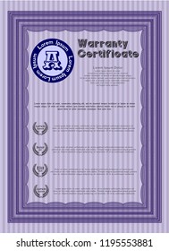 Violet Warranty Certificate template. Printer friendly. Vector illustration. Nice design. 