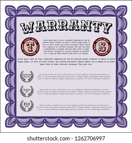 Violet Warranty Certificate template. Printer friendly. Customizable, Easy to edit and change colors. Beauty design. 