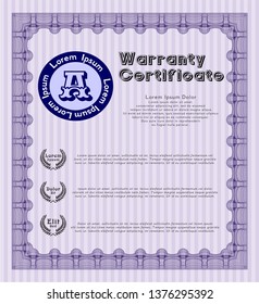 Violet Warranty Certificate template. Printer friendly. Customizable, Easy to edit and change colors. Good design. 