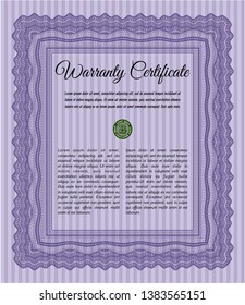Violet Warranty Certificate template. Printer friendly. Detailed. Modern design. 