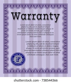 Violet Warranty Certificate template. Printer friendly. Modern design. Vector illustration. 
