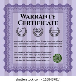 Violet Warranty Certificate template. With quality background. Vector illustration. Excellent design. 