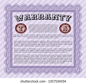 Violet Warranty Certificate template. With quality background. Detailed. Excellent design. 