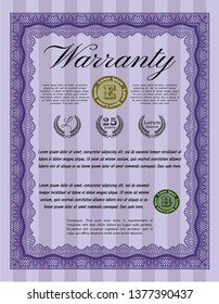 Violet Warranty Certificate template. With quality background. Customizable, Easy to edit and change colors. Sophisticated design. 