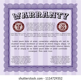 Violet Warranty Certificate template. Vector illustration. With background. Money Pattern. 
