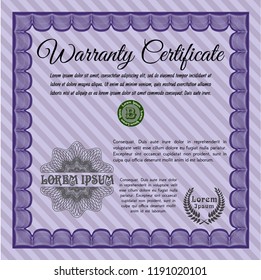 Violet Warranty Certificate template. Vector illustration. With guilloche pattern and background. Money Pattern design. 