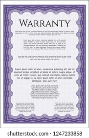 Violet Warranty Certificate template. Vector illustration. With background. Sophisticated design. 