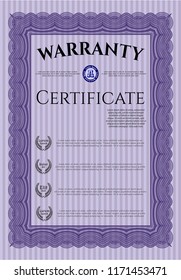 Violet Warranty. With complex background. Detailed. Money Pattern. 