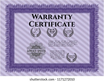 Violet Warranty. With complex background. Sophisticated design. Detailed. 