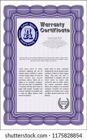 Violet Warranty. Complex background. Sophisticated design. Vector illustration. 