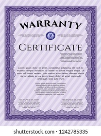 Violet Warranty. Complex background. Vector illustration. Money style design. 