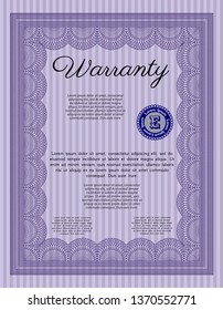 Violet Warranty. With complex background. Vector illustration. Cordial design. 