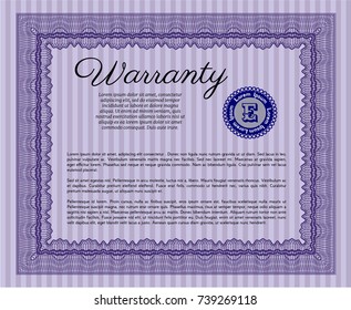 Violet Warranty. With complex linear background. Nice design. Detailed. 