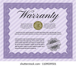  Violet Warranty. Cordial design. With complex linear background. Detailed. 
