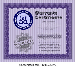 Violet Warranty. Cordial design. Customizable, Easy to edit and change colors. With guilloche pattern. 